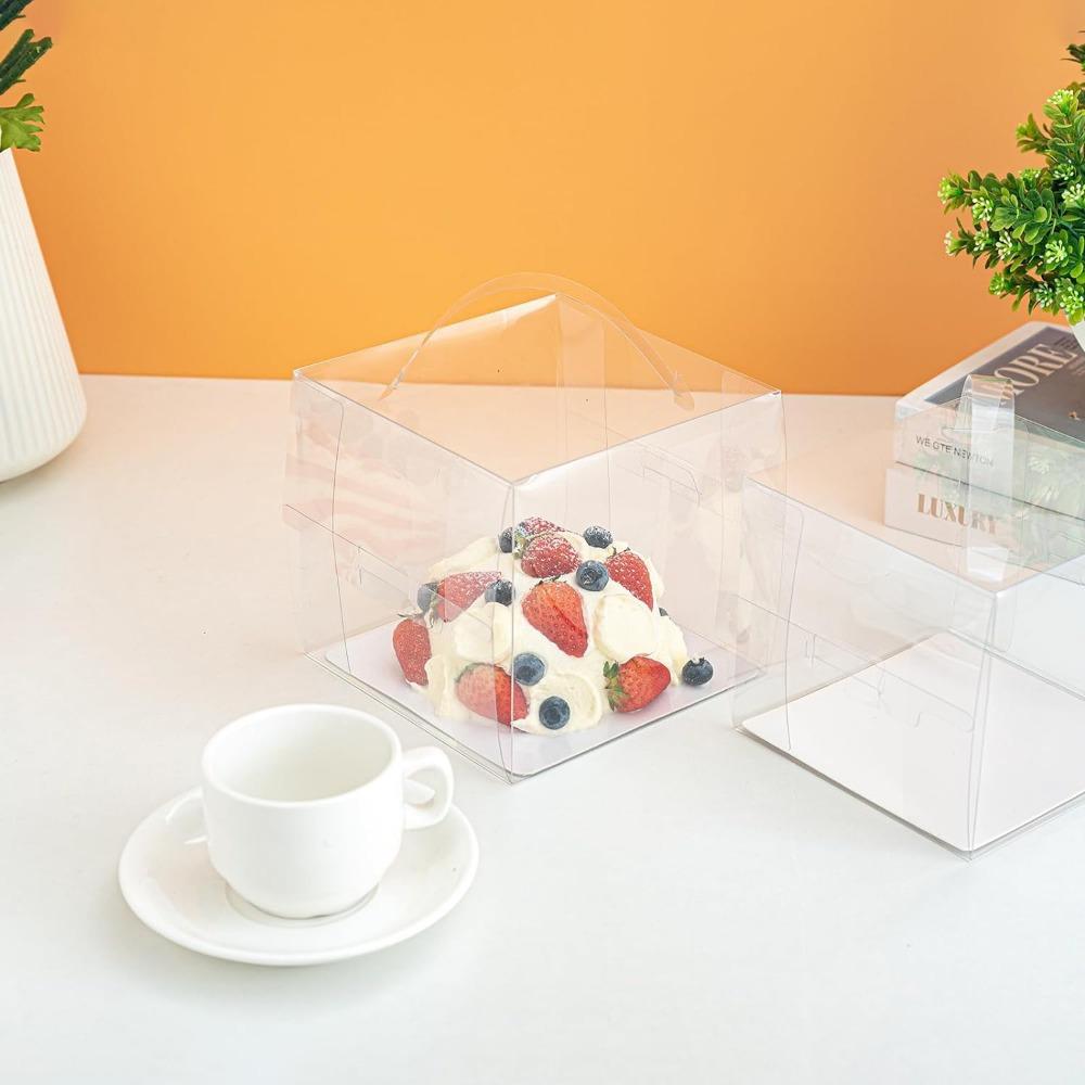 10pcs Transparent Cake Boxes: Foldable with Handles Perfect for Display & Gifting Bakery Delights