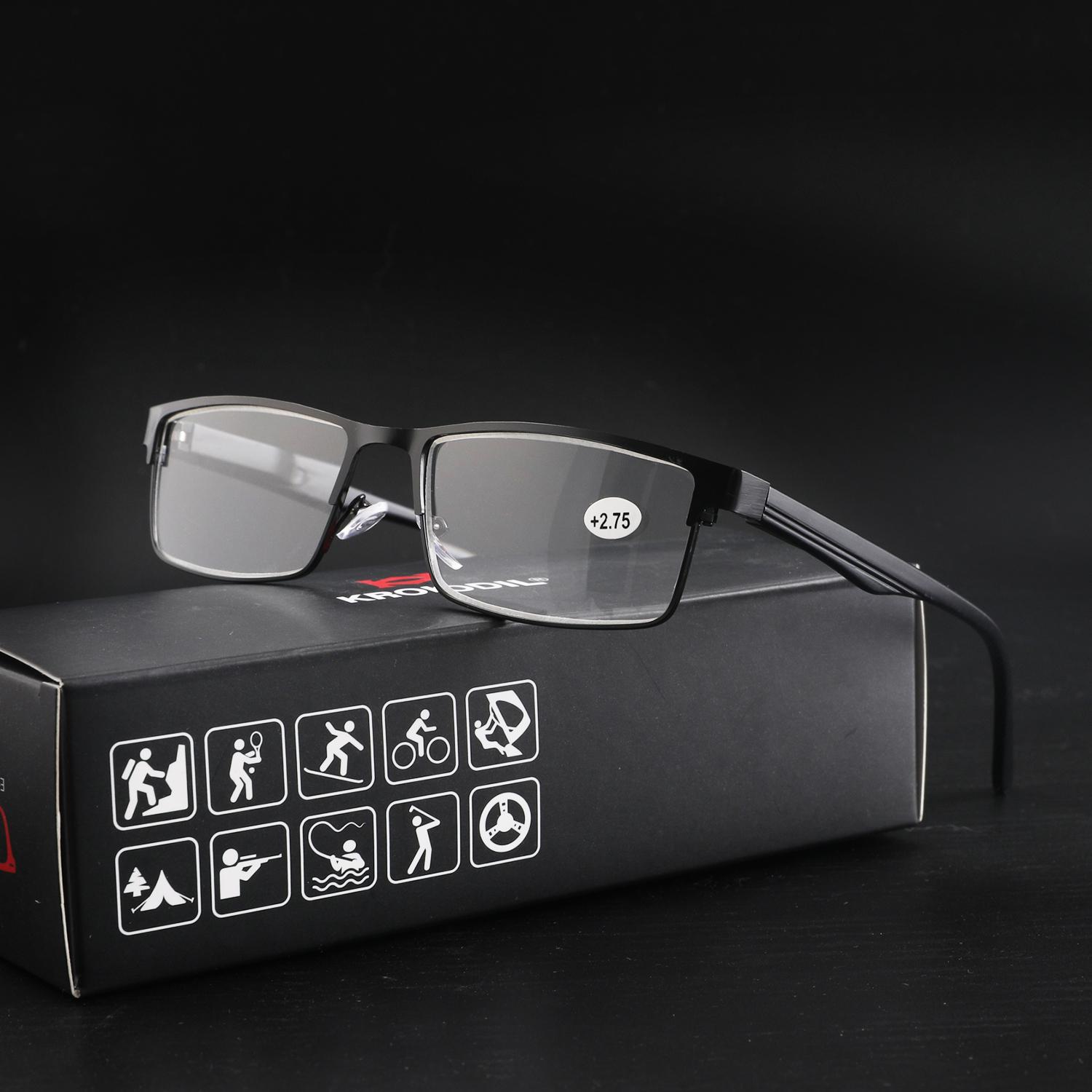 

Classic Men S Reading Glasses Metal Frame Spring Hinge 145 ° Opening And Closing Blue Light Blocking Business Glasses +4.0