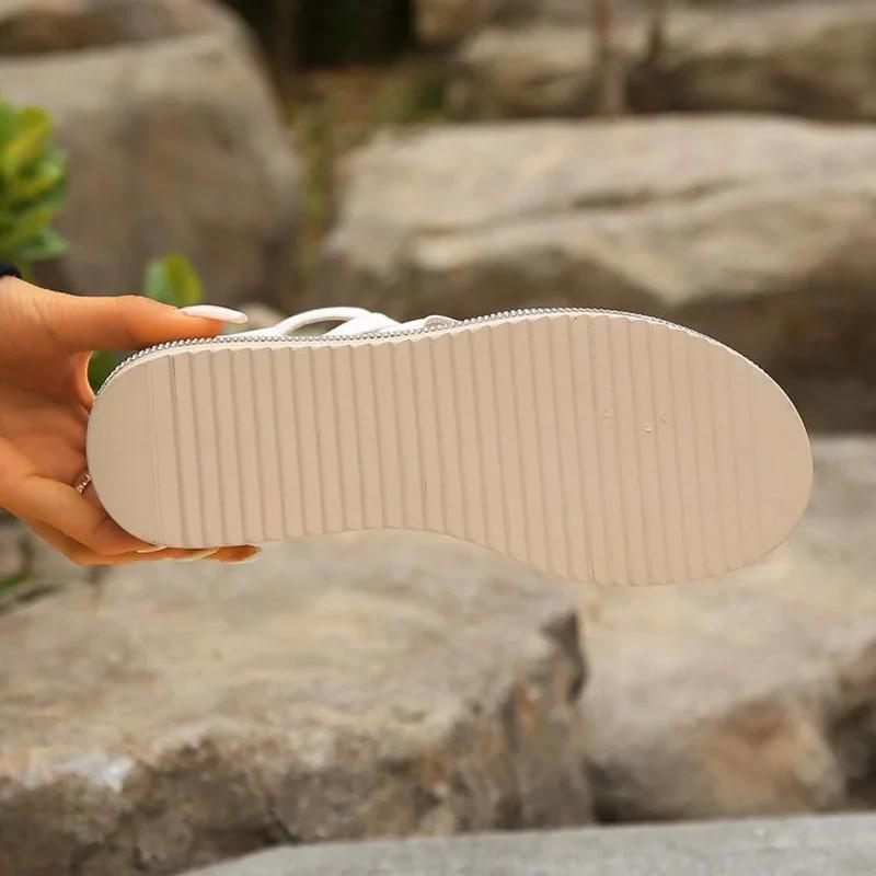 Fashion Rimocy 2025 Summer Fashion Shoes Solid Color Women Multi Strap Combination Thick Bottom Zipper Water Diamond Design Cool Slipper