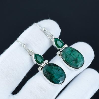 Elegante Smaragd Edelstein Ohrringe, 925 Sterlingsilber Ohrringe, Partyschmuck, Hängeohrringe für Jubiläumsgeschenke