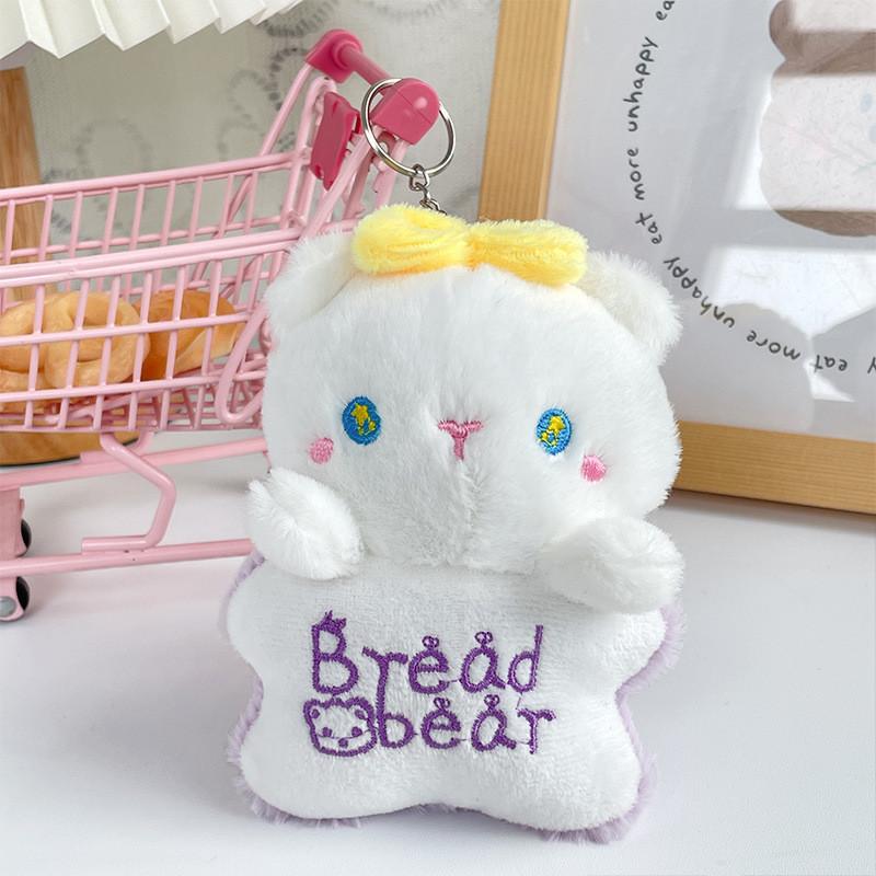 Adorable Fluffy Bread Bear Keychain Plushie For Kids With Cute Bowknot