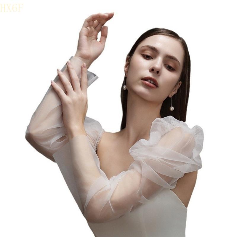 HX6F Seethrough Arm Sleeves Sheer Gloves For Bride Wedding Gowns And Formal Occasion Shoulder Length Gloves for Banquets