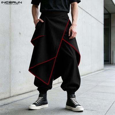 Men Back Elastic Waist Layers Punk Gothic Cosplay Casual Long Harem Pants Trousers