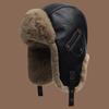 Vintage Pu Leather Pilot Hat Thicked Ear Protection Hat Neutral Winter Ski Cap  Cycling