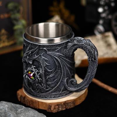 Caneca de Café Guerreiro do Dragão Estátua de Dragão Retrô Caneca de Cerveja de Aço Inoxidável Caneca de Água Decoração de Estátua de Dragão de Alto Valor