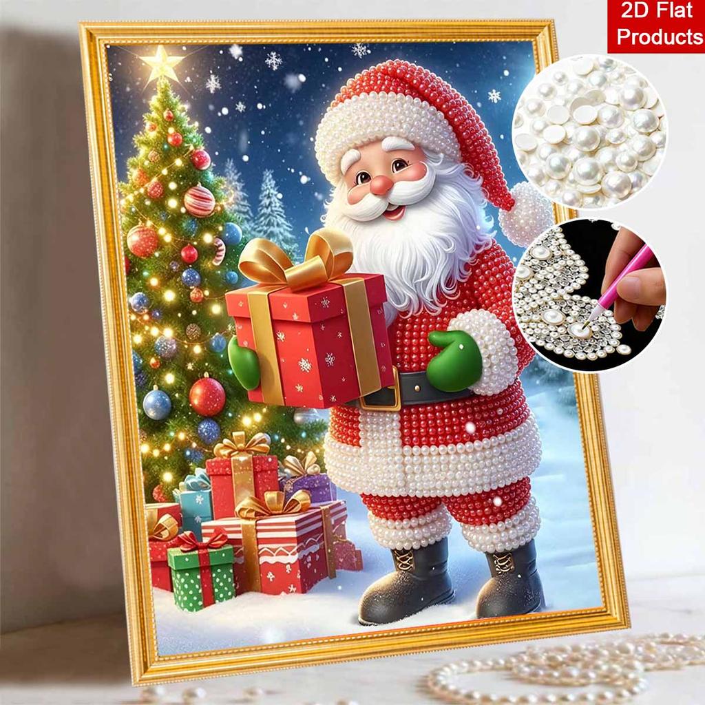 Christmas Santa Claus Holding Gift Pearl Painting Kit Handmade DIY Home Decoration Painting