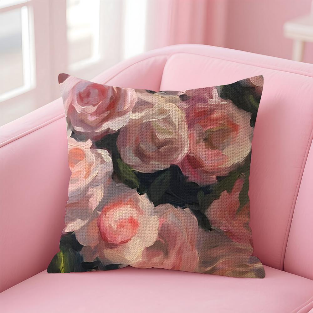 Oil Painting Luxury Cushion Cover Natural Linen Pillow Case DoubleSided Print Decorative Sofa Pillowcase Home Decor Gift