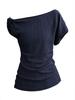 LUXI Asymmetrical One-Shoulder Waffle Knit Top - Summer Slim Fit for Women