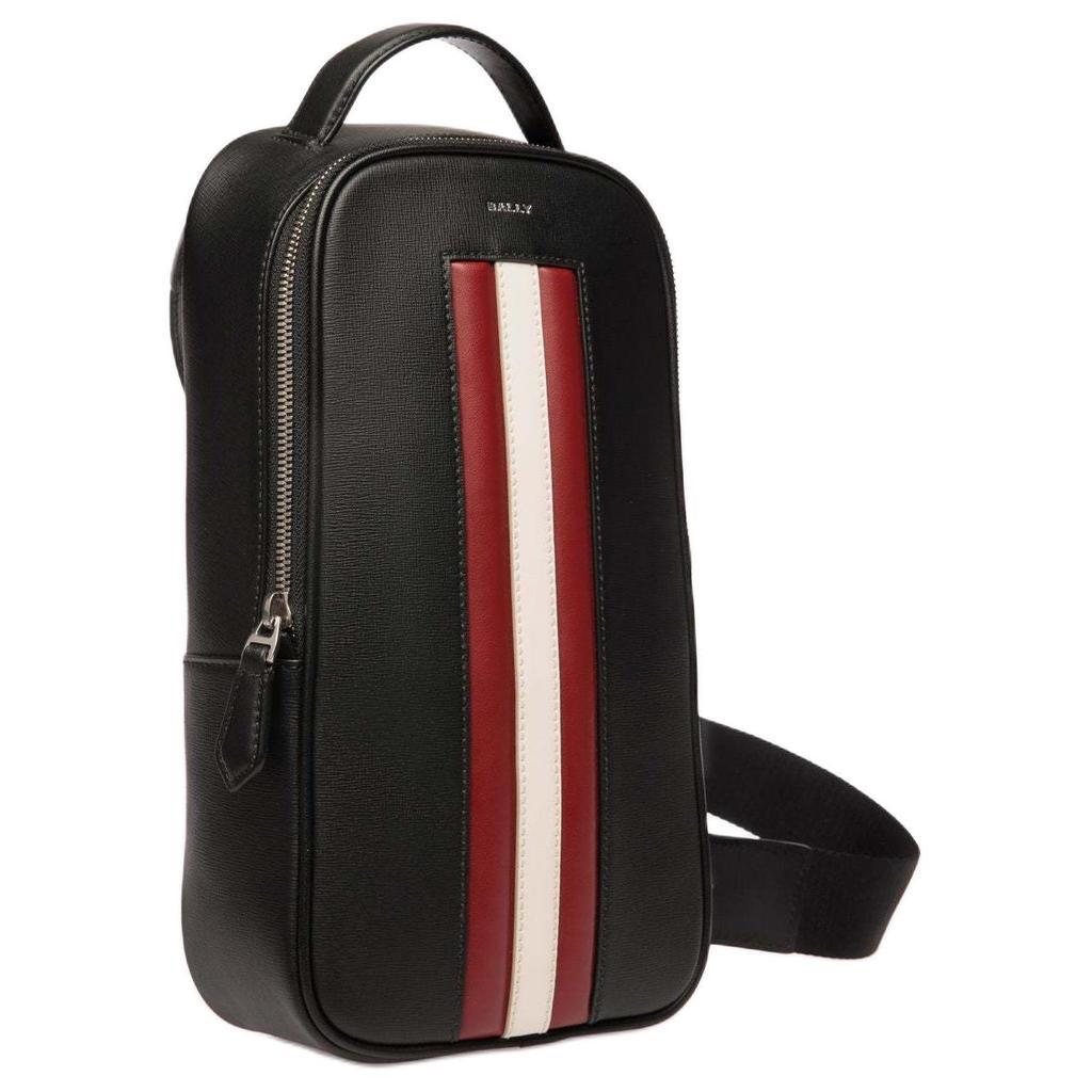 Bally Mythos Palladium Tone Metal Accessories Recycled Cowhide Chest Bag Crossbody Bag Men Bags Black Red 6308465