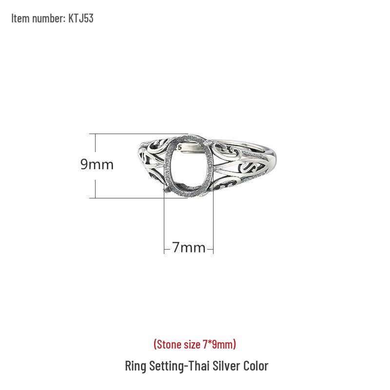 

S925 Sterling Silver Retro Unisex Ring Setting with Amber Gemstone DIY Adjustable