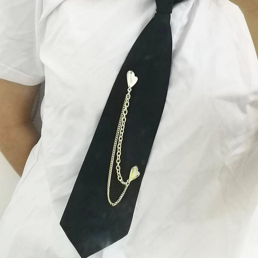 Cravată japoneză punk cu lanț dublu cu inimă, cravată pentru student, uniformă reglabilă pre-legată, cravată cu guler de cămașă