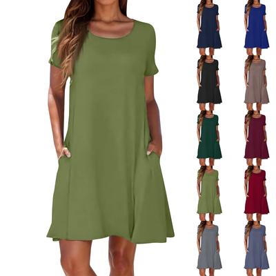 Women's Casual Dresses Summer Short Sleeve Round Neck Women's Hem Dresses