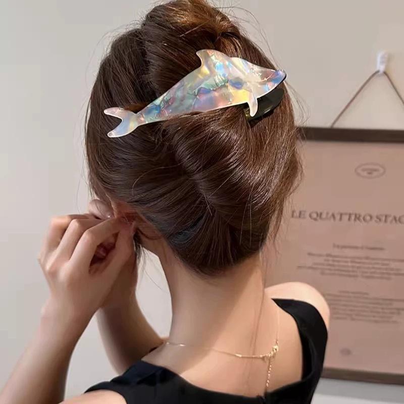 Swallowtail Marble Hair Claw Clip Barrette Duckbill for Women Crab Whale Hairpin Ponytail Headwear Acetate Hair Accessories