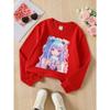 Kids Sweatshirt ,Crew Neck Fashion Top, Fun "Anime Girl Bubble Tea" Patterned Sweatshirt, for Everyday Casual Wear, for All Kinds of Daily Outfits
