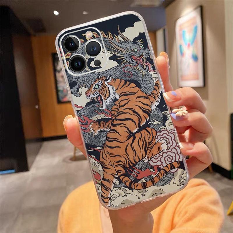Japanische Tigerkunst Tattoo-Designs Handyhülle Carcasa Funda Für iPhone 17 Pro Max Air 17 16 15 14 13 Pro Max 15 16 Pro 15Plus