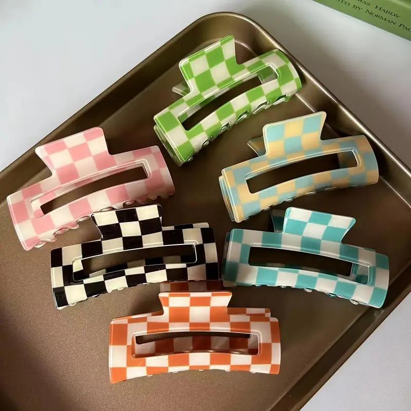 Fashion Hair Clips for Women Large Size Hollow Out Hair Claw Colorful Plaid Pattern Girls Claw Clip Hair Accessories New