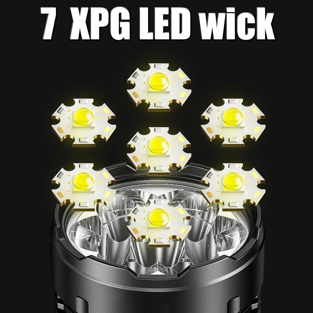 7 LED High-power LED Strong Light Flashlight 18650 USB C Rechargeable with Side Light Multifunctional Outdoor Hiking Camping Light