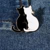 Romantic Black And White Cats Couple Back Enamel Brooches Pet Kitten Lovers Golden Lapel Pins
