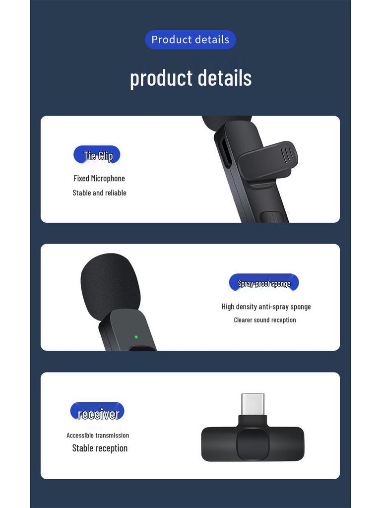 Wireless Clip-On Lavalier Microphone for Mobile Streaming and Recording