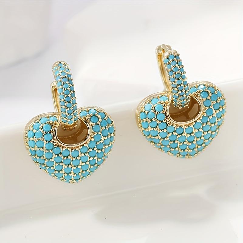 Luxurious Heart-Shaped Synthetic Turquoise Hoop Earrings for Women for Weddings Engagements & Daily Wear Gift