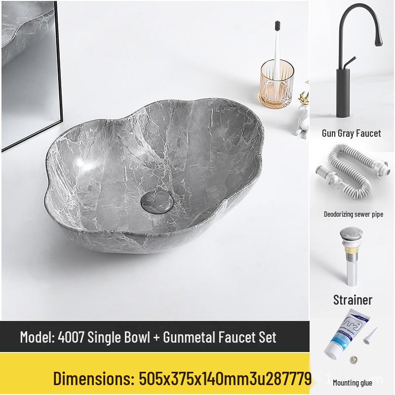 Tengxiang Marble Pattern Ceramic Single Basin Countertop Integrated Sink