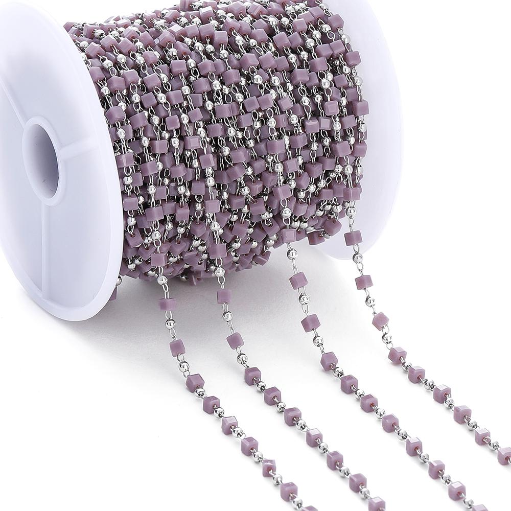 1Meter Colorful Cube Stone with Copper Beads Chains Necklace Chain for DIY Anklet Bracelets Handmade Jewelry Making Accessories