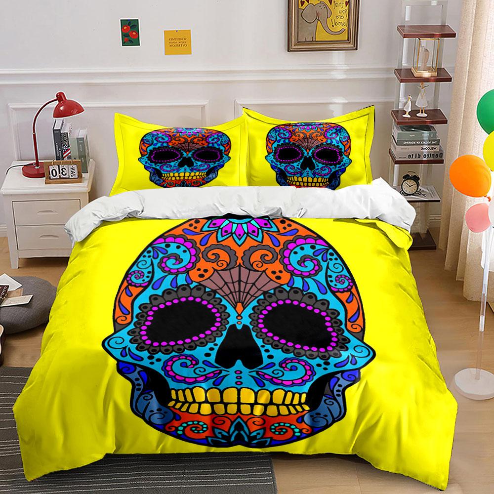 "Colorful Skull Art Decor Set" Soft Skin-Friendly Bedding Set Includes 1 Duvet Cover And 2 Pillowcase Gift