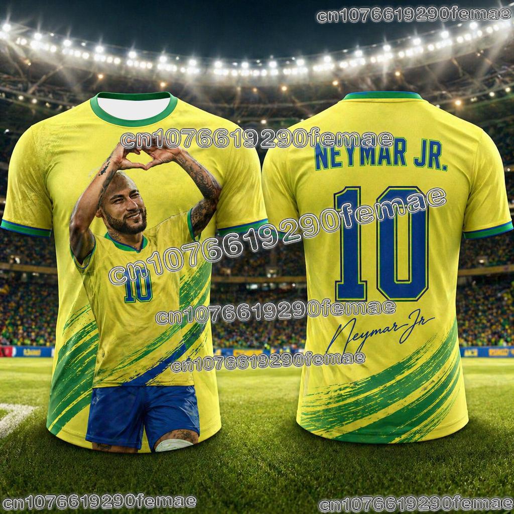 Nieuw Trendy Neymar Voetbalshirt 3D Geprint Ademend Zomers Sportshirt Voor Fans Buiten Voetbaltraining En Dagelijks Gebruik