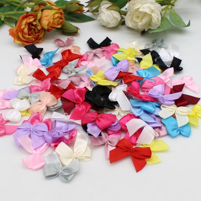 50-100Pcs/Pack 2*2.5cm Small Dacron Ribbon Bow Flower Craft Decoration Handwork DIY Party Decoration Colored Ribbon Bows