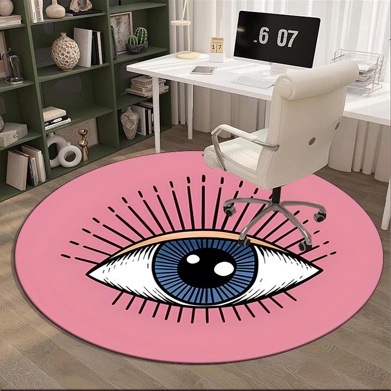 Turkish Evil Eye Round Carpet Chair Cushion Round Entryway Rug, Soft Round Rugs for Living Room, Bedroom, Circle Carpet Decor Gifts
