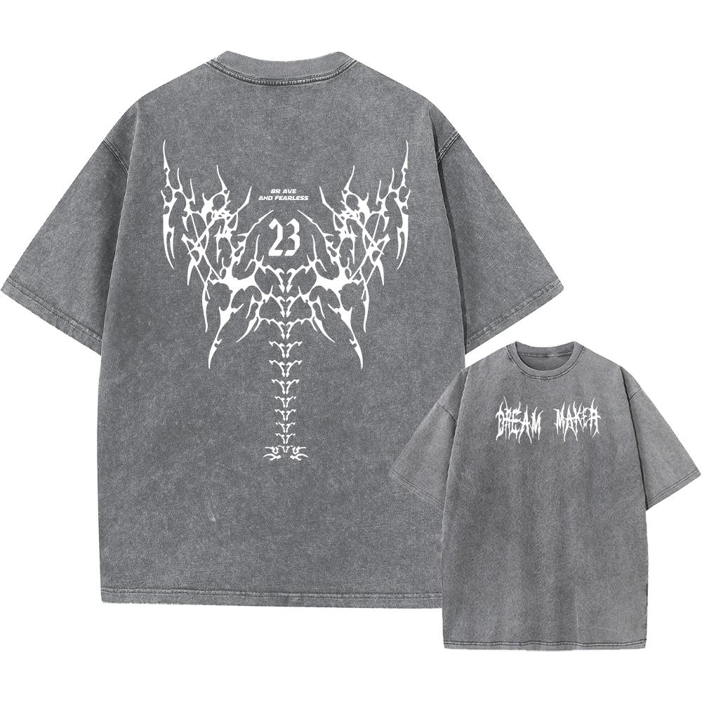 

Mens Gothic Wing Print Washed TShirt Breathable Pure Cotton Crew Neck Short Sleeve Street Hip Hop Fashion Base Layer S