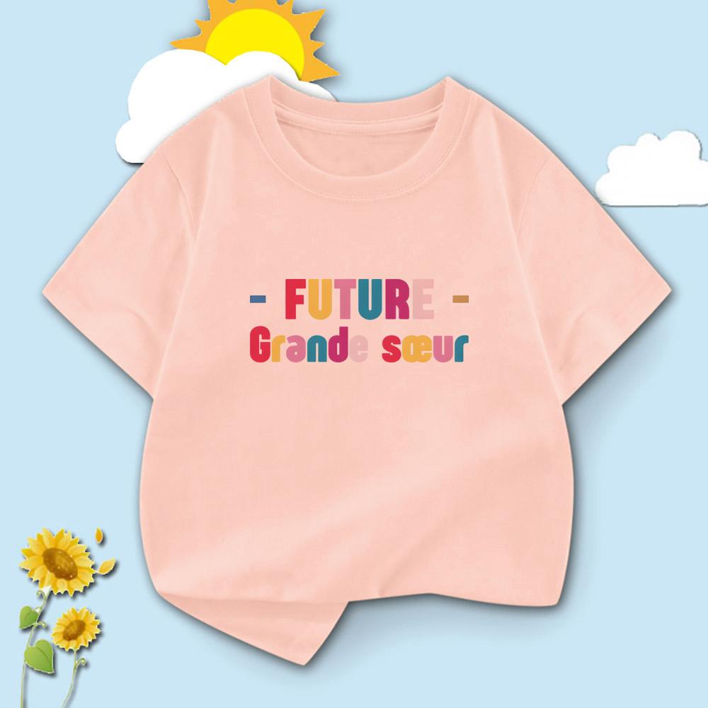T-shirt Bambino Stampa Lettere "Futura Sorella Maggiore" Francese Manica Corta Girocollo Magliette Bambino Casual Annuncio Gravidanza Top Bambino
