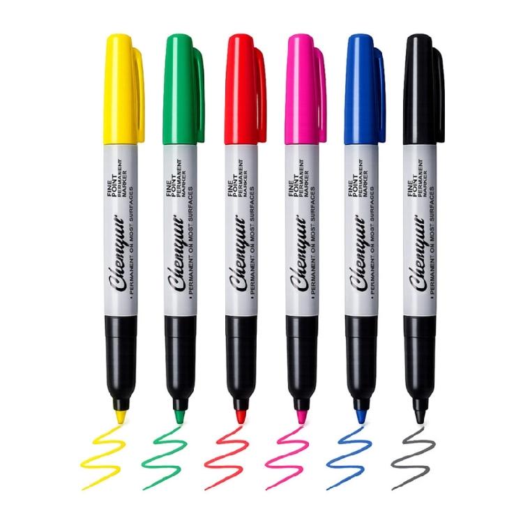 6Pcs Assorted Color Permanent Markers Fine Tip Waterproof Markers Pens for Students Highlighting and School Art Projects