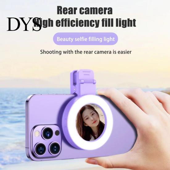 Phone LED Fill Light Selfie Ring 180-Degree Rotatable Design Super Bright 3 Modes Live Streaming Rechargeable Magnetic Makeup with Mirror Clip-on