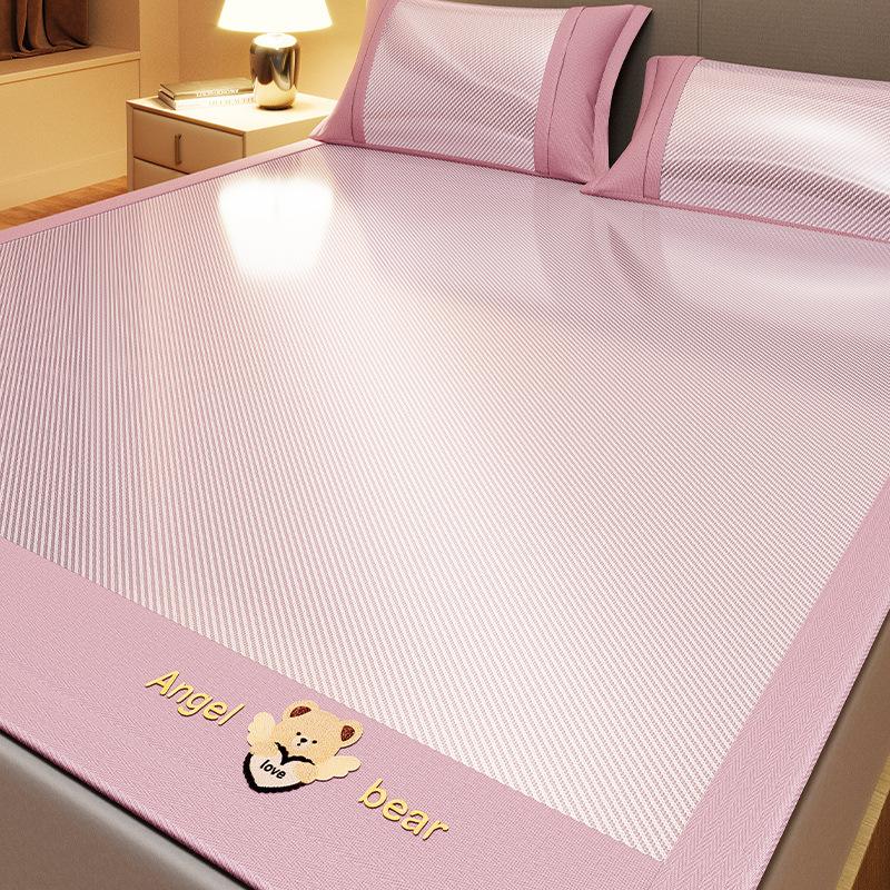 Machine Washable 3-Piece Ice Silk Cooling Mat Set with 2 Pillowcases, Breathable Summer Bed Sheet for Home Dorm, Soft Fitted Sheet