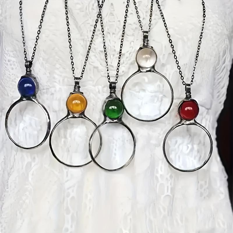 1 Metal Circular Magnifying Glass Pendant Reader Reading Magnifying Glass Pendant Sweater Chain Pendant Lens Pendant Necklace Fashion Mother's Day