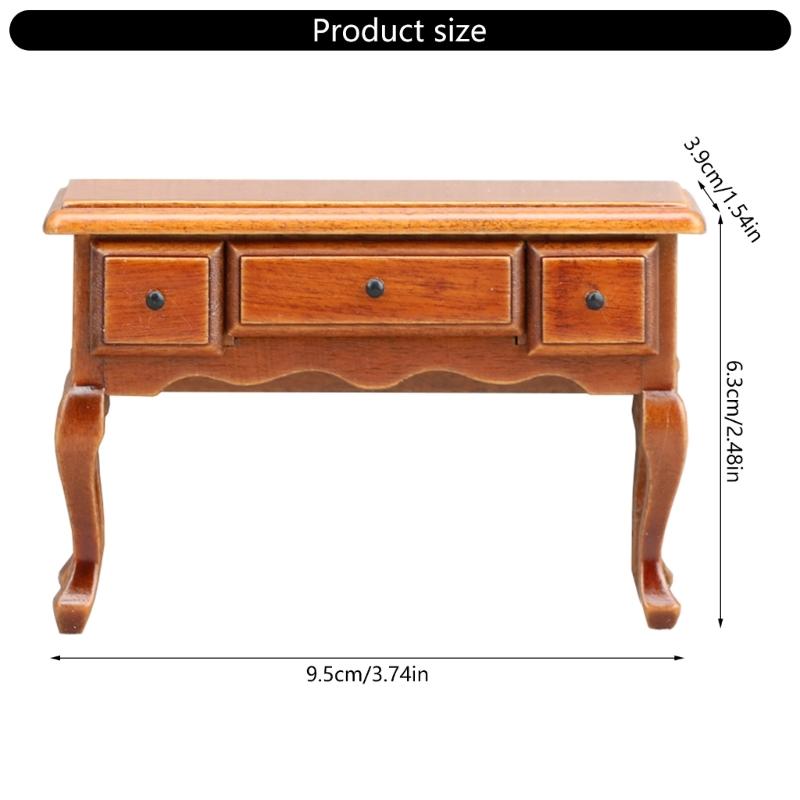 Miniature Desk 1/12 Scale Dollhouses Furniture With Three Drawers For Living Room And Bedroom Scene Display Decoration