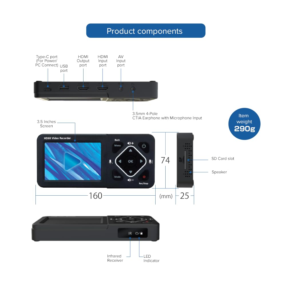 Media Recorder Tech TEC Portable HDMI Media Recorder with Monitor Record Master 3S TMREC-FHD3S