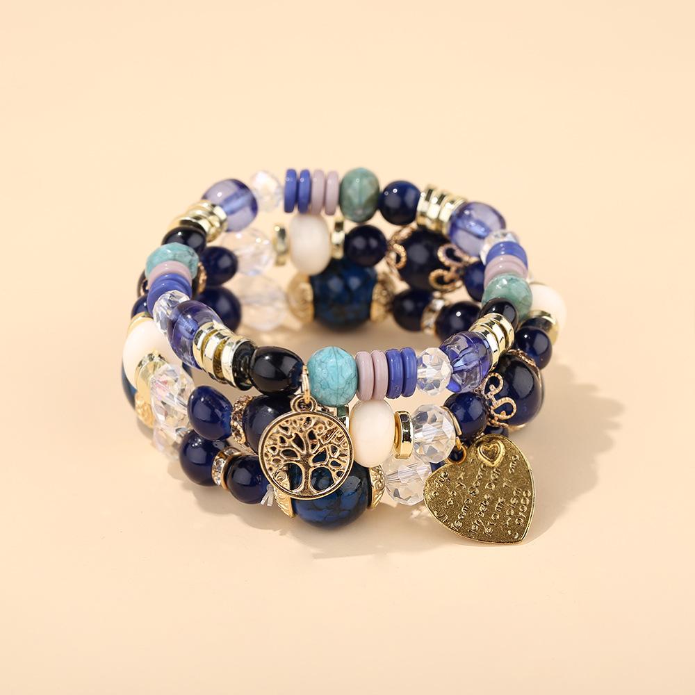 Bohemian Multi-Layer Beaded Bracelets with Tree of Life & Heart Pendants