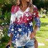 Womens Casual V Neck Three Quarter Sleeve T Shirt Top with Printed Pattern Relaxed Fit Comfortable Lightweight Design