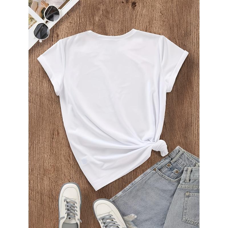 European Size  Letter Print Crew Neck T-Shirt, Casual Short Sleeve T-Shirt For Spring & Summer, Women's Clothing