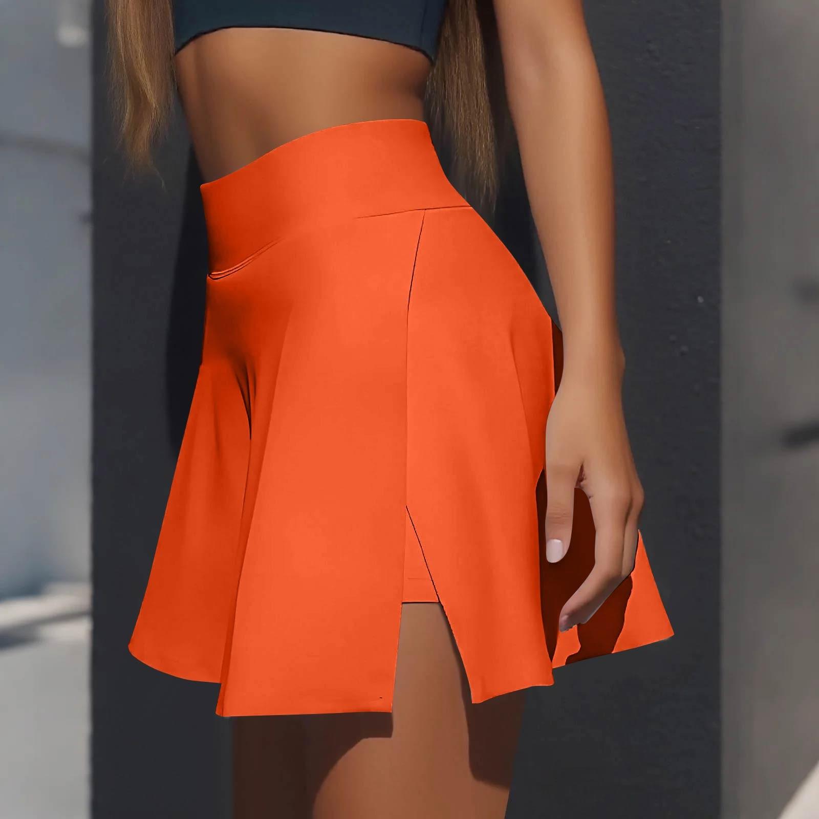 

Женская повседневная однотонная короткая полуюбка с высокой талией, спортивная юбка, плиссированная юбка M оранжевый