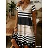 Elegant Fashion Polka Dot Striped Dress For Women Summer Clothing Plus Size Casual V-Neck Short Sleeve Loose Midi Dresses