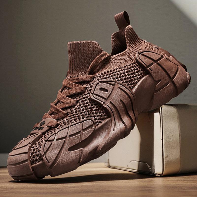 2025 Summer New Platform Sports Shoes Lace-up Non-slip Fly-woven Men's Shoes Socks Mouth Trend Outdoor Trend Shoes