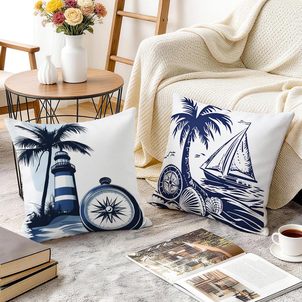 1/4pcs Summer Nautical Theme Cushions Pillowcase Polyester Cushion Cover Throw Pillow Pillowcover Home Car Sofa Decor