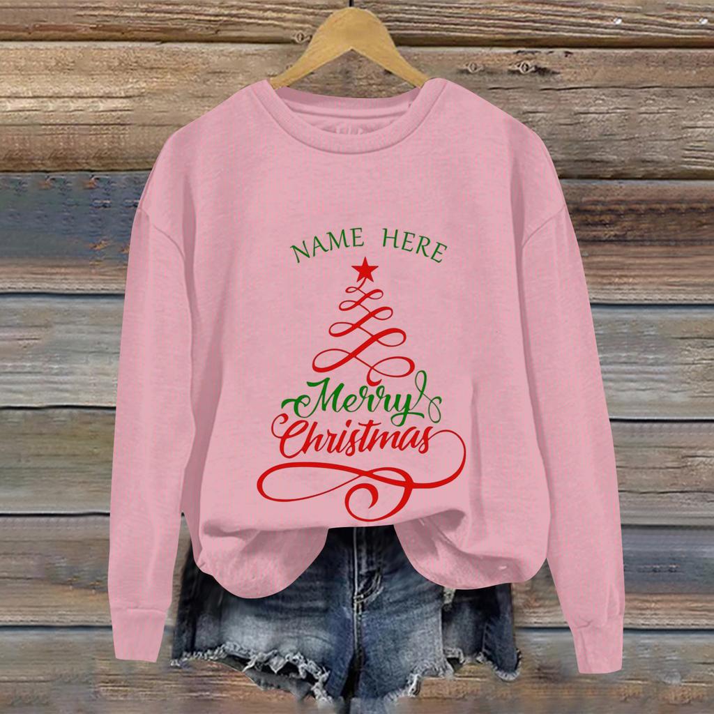 Ladies' Christmas Printed Casual Long Sleeved Round Neck Sports Hoodie Top