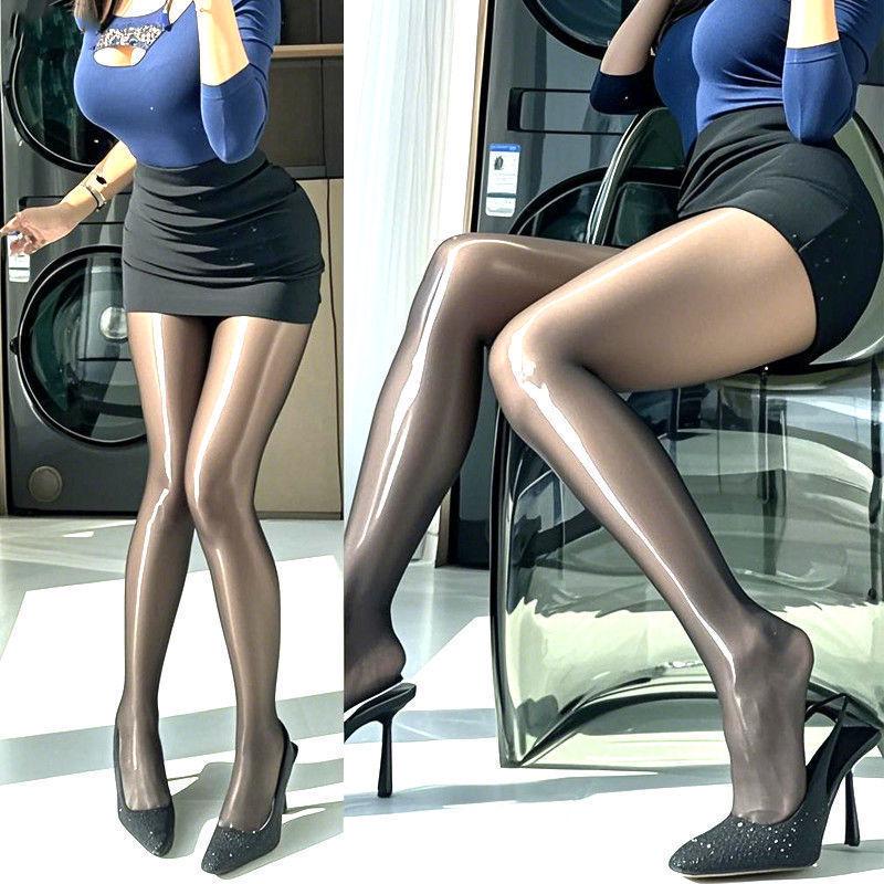 Plus Size 8D Shiny Silky High-Density Reflective Horse Oil Stockings - Anti-Snag, Sexy Sheen Pantyhose