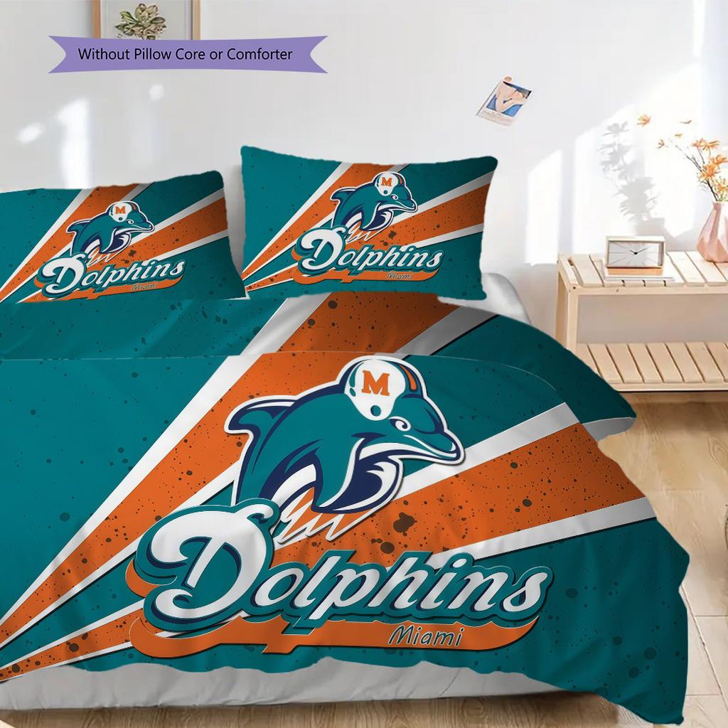 Miami Dolphins Football Spirit Three-piece Set(1 * Duvet Cover + 2 * Pillowcase, Without core)Bedding Set Duvet Cover and Pillowcase