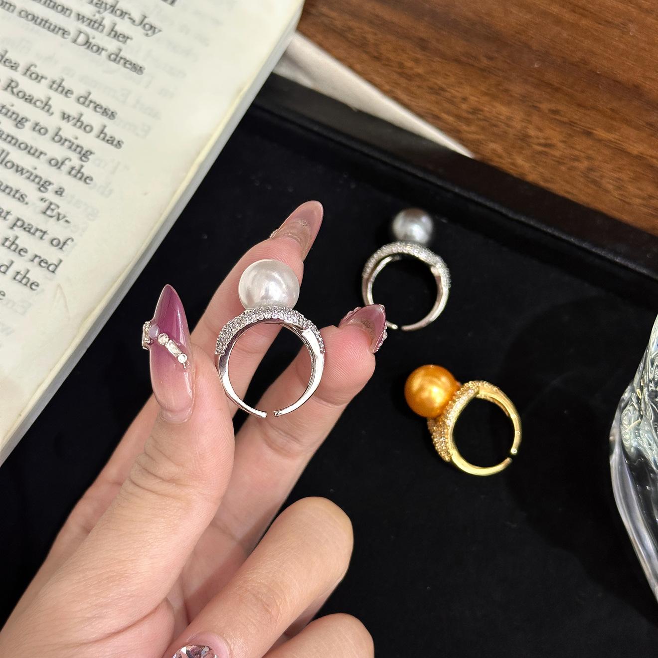 Популярное ретро кольцо с жемчугом Xiaohongshu, открытое кольцо в стиле ins, холодный ветер, изысканное кольцо на указательный палец