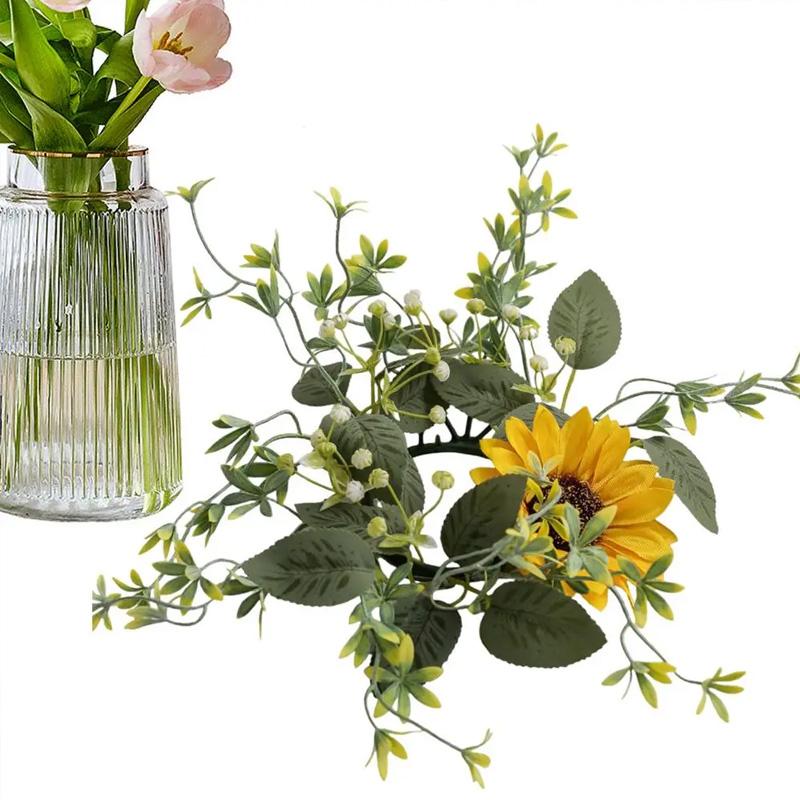 1Pc Artificial Floral Sunflower 25CM DIY Artificial Greenery Garland Wedding Table Party Decorations Candle Ring Candlestick